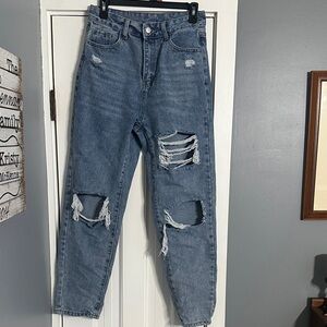 SHEIN Ripped Boyfriend Jeans in Blue